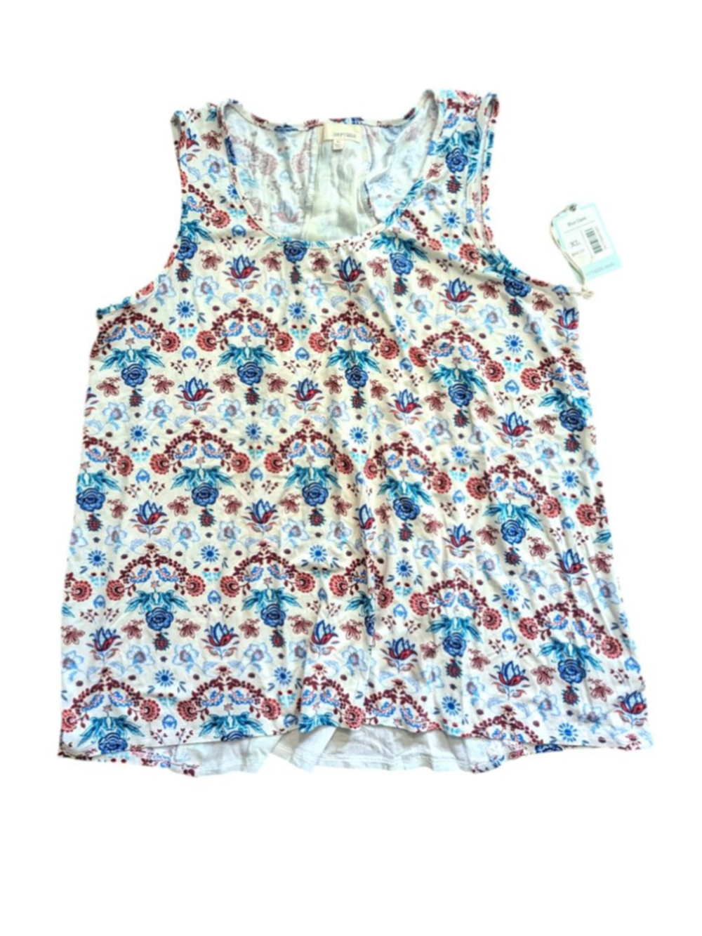Dept 222 Off White Blue Red Floral Tank Top XL